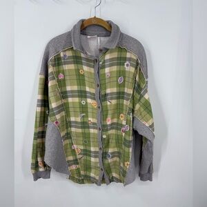 Urban Outfitters Out From Under green patchwork button-up shirt shacket jacket S
